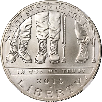 2010-W Disabled Veterans Commemorative Silver $1 NGC MS70 STOCK - Image 1 of 4