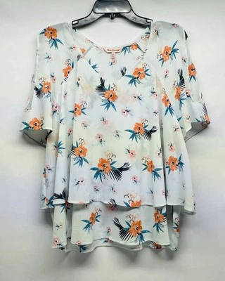 Juicy Couture Tropical Floral Semi Sheer Layered Flowy Cold Shoulder Blouse XL - Image 1 of 4