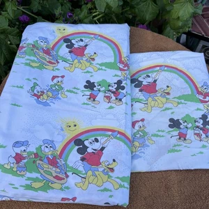 Mickey Maus Bettwäsche Disney Pluto Daisy Tick Trick Track Regenbogen Vintage - Bild 1 von 5