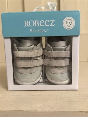 Zapatos Robeez Infantil Bebé Niño Talla 9-12 Meses Cuero Suelas Suaves Gris ¡NUEVOS EN CAJA! Foto 1 de 4