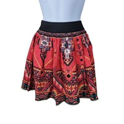 Flying Tomato Mini Skirt Small Flare Linen Boho Festival Southwestern Aztec  - Image 1 of 4