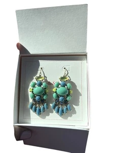 New STELLA & DOT Aviva Chandelier Pierced Earrings Blue, Green, Yellow Peacock - Picture 1 of 7
