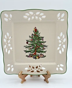Spode Christmas Tree Pierced Square Tray 7.5" #S3324-A10 - Picture 1 of 10