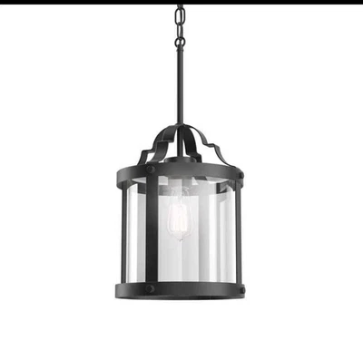 KICHLER Farona 10.5" 1-Light Black Farmhouse Pendant Light Clear Glass Shade - Image 1 of 4