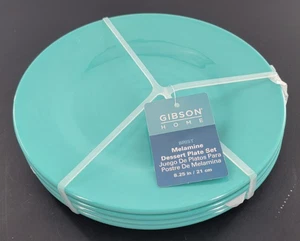 Gibson Home Set Of 4 Turquoise Melamine Dessert Salad Plates 8.25” NEW - Picture 1 of 6