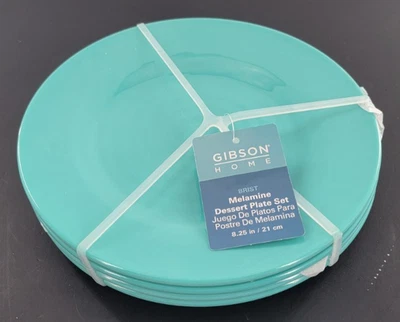 Gibson Home Set Of 4 Turquoise Melamine Dessert Salad Plates 8.25” NEW - Image 1 of 4