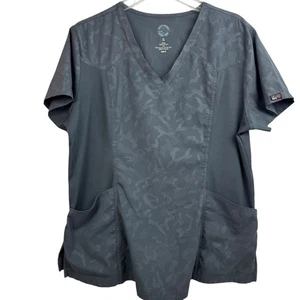 KOI Scrub Top Size XL Has Pockets Gray Camouflage Camo Pattern Stretch A26 - Picture 1 of 7