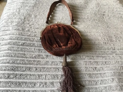 Bolso de Noche Antiguo Flapper Años 20 30 Terciopelo Marrón Foto 1 de 4