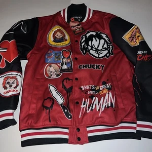 REASON X CHUCKY Collab Chucky Wool Varsity Style Jacket Embroidered Red Sz Large - Picture 1 of 6