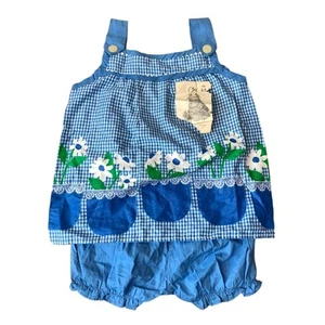 Greencraft Dead stock VINTAGE Baby Doll PJ 2 pc set blue plaid floral MEDIUM 12 - Picture 1 of 8
