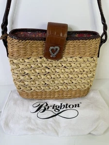 Bolso boho tejido marrón brillante grueso de paja tejido canasta boho cuero ribete bolsa antipolvo - Imagen 1 de 12