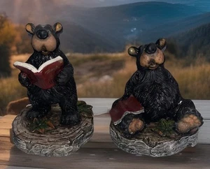 2 Schwarzbären Lesehütte Deko Figur Humorvolle Hütte repariert - Bild 1 von 12