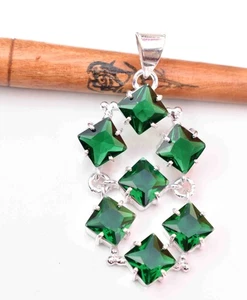 Handcrafted Emerald-Green Diopside Gemstone Necklace Pendant Unique jewelry " - Picture 1 of 2