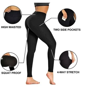 Women's Pocket Yoga Pants High Waist Tummy Control 4 Way Stretch Workout Pants - Picture 1 of 31