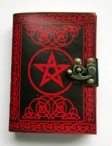 Buch der Schatten PENTAGRAMM rot Leder Messingbeschlag Tagebuch Hexenbuch - Bild 1 von 5