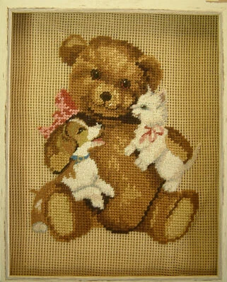 Lovely Cute Teddy Bear Puppies Preworked Petit Point Needlepoint Canvas - Image 1 of 4