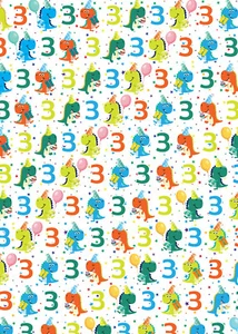 2 Sheets 3rd Birthday Dinosaurs Wrapping Paper Age 3 Giftwrap Multi (PA-W289) - Picture 1 of 2