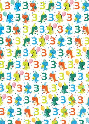 2 Sheets 3rd Birthday Dinosaurs Wrapping Paper Age 3 Giftwrap Multi  (PA-W289) - Image 1 of 2