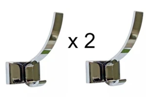 2 x COAT HOOK ROBE DOUBLE TWIN SQUARE POLISHED CHROME HIGH QUALITY DOOR BATHROOM - Picture 1 of 3
