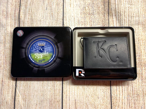 KANSAS CITY ROYALS MLB Sports Crate Exclusive Trifold Leather Wallet with Tin Cover