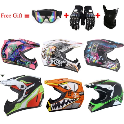 Off-road ATV Motorcycle Helmet Dirt Bike Motocross Bicycle Helmet+Goggles Gloves - Image 1 of 4