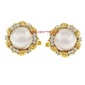 Fresh Water Pearl & CZ Gemstones With 925 Sterling Silver Cufflinks For Men's #3 - Picture 1 of 3