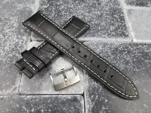 19 mm Lederarmband schwarz Uhrenarmband mit Original-Zubehör-Hersteller Omega Tang Schnalle Set Bürste weiß - Bild 1 von 6