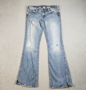 VTG Silver Jeans Womens 31 (30x30) Blue Y2K Low Rise Ripped Hip Hugger Flare Leg - Picture 1 of 17