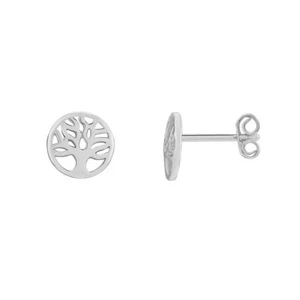 Polished Family Tree Stud Earrings In 14k White Gold Plated Sterling Silver - Picture 1 of 4