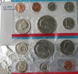 1973 Annual P and D US Mint Uncirculated 13 Coin Set BU Coins with Ike $1 Dollar - Picture 1 of 2