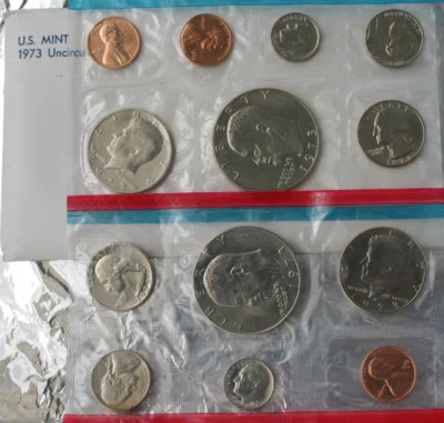 1973 Annual P and D US Mint Uncirculated 13 Coin Set BU Coins with Ike $1 Dollar - Image 1 of 2