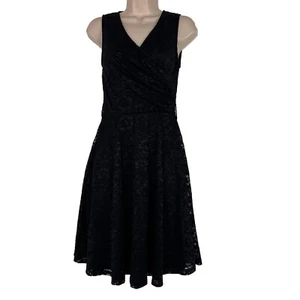 Laksmi Kleid Damen Small Ärmellos Fit & Flare A-Linie Schwarz Spitze Cocktail - Bild 1 von 11
