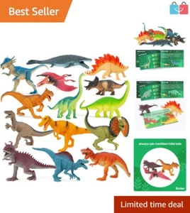 Dino Adventure Kit: 14 Realistic Dinosaur Figures Plus Educational Dino Book - Picture 1 of 9