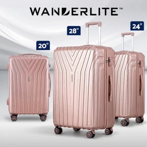 Wanderlite 3pc Luggage Trolley Set Suitcase Travel TSA Hard Case Carry On Pink - Picture 1 of 11