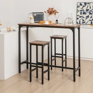 2PCS Industrial Bar Stools 28" Kitchen Breakfast Bar Chairs Rustic Brown - Picture 1 of 7