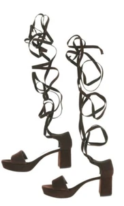 Womens PRADA Teak Brown Suede Gladiator Slides Block Heel Sandals Size 39 - Picture 1 of 7