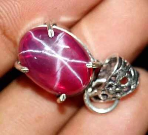 26.85 Ct Certified Natural Red Star Ruby 925 Solid Silver Pendant Loose Gemstone - Picture 1 of 8