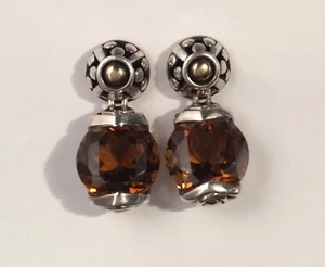 John Hardy Ohrhänger Sterlingsilber 18 Karat Batu Sari rund cognac Quarz - Bild 1 von 12