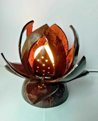 Lámpara de loto de cáscara de coco Mesa LED Dormitorio de lectura Verde natural Ecológico Foto 1 de 4