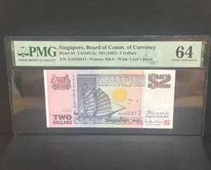 1997(ND)Singapore Ship $2 P-34 "AA" First Prefix PMG 64 - Picture 1 of 2