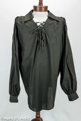 Camisa Pirata Negra Poli/Algodón Con Cordones Frontales Bucanero Hombre Disfraz Camisa  Foto 1 de 2