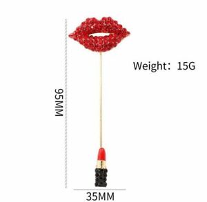 Cute Rhinestone Red Lip Brooches Kiss Pin Women Coat Party Banquet Jewellery