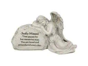 SADLY MISSED MEMORIAL ANGEL ORNAMENT 30CM GARDEN ORNAMENT , CEMETERY - Picture 1 of 1