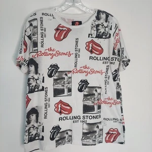 T-Shirt Rolling Stones Small Forever 21 Allover Print Distressed weiß - Bild 1 von 7