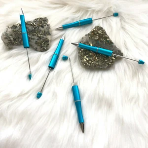 Bolígrafos de plástico con cuentas retráctiles instrumento de escritura hágalo usted mismo bolígrafos artesanales con cuentas azules - Imagen 1 de 8