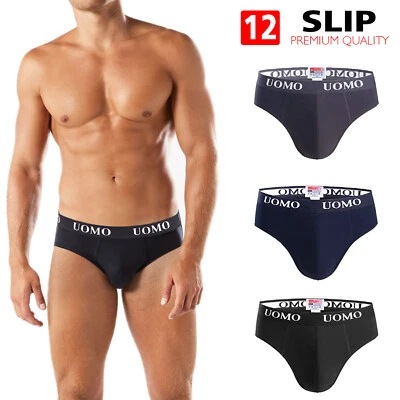 Set 12 Pezzi Slip Uomo Mutande Cotone Elasticizzato Intimo Nero Grigio Blu VEQUE - Bild 1 von 4