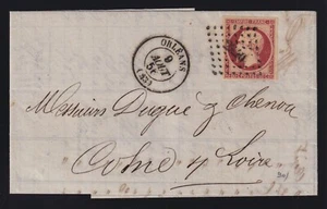 Frankreich 1854 80c Dreierzins Einzelfrankatur Faltbrief Orleans nach Cosne - Bild 1 von 2