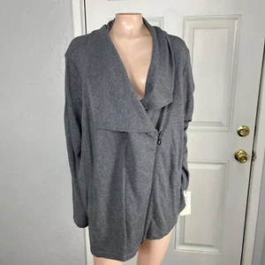 NEW Sejour Jacket Womens 3X Gray Stretch Knit Classic Cotton Asymmetrical Zip G8 - Picture 1 of 7