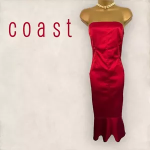Vestido de Ocasión COAST Para Mujer Rojo Satén Sin Tirantes Cola de Pescado Reino Unido 14 - Imagen 1 de 5