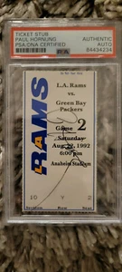 1992 PACKERS RAMS TICKET BRETT FAVRE 1ST ROAD PRE SEASON PAUL HORNUNG SIGNED PSA - Bild 1 von 1